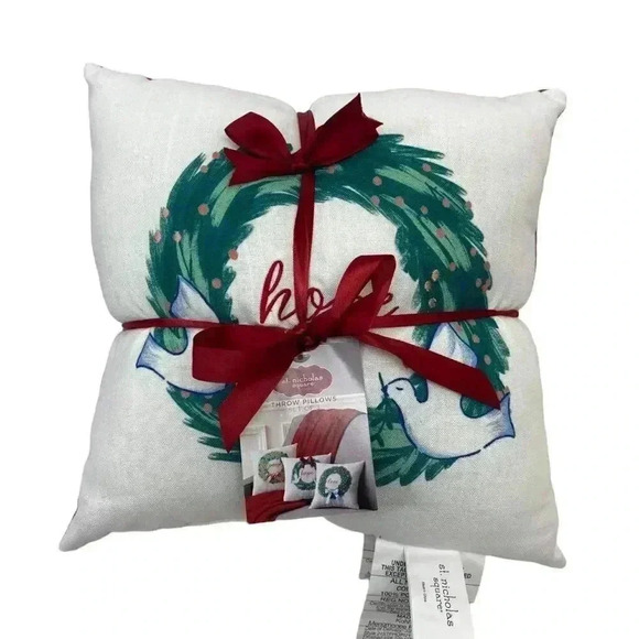 St. Nicholas Square Peace Love Hope Wreath Set Throw Pillows Christmas Decor - Picture 2 of 4